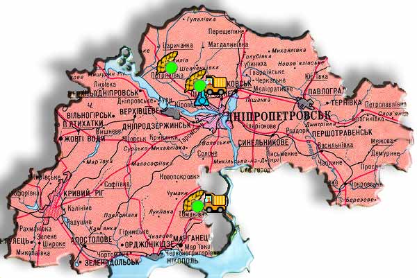 Днепропетровская область карта с городами и поселками